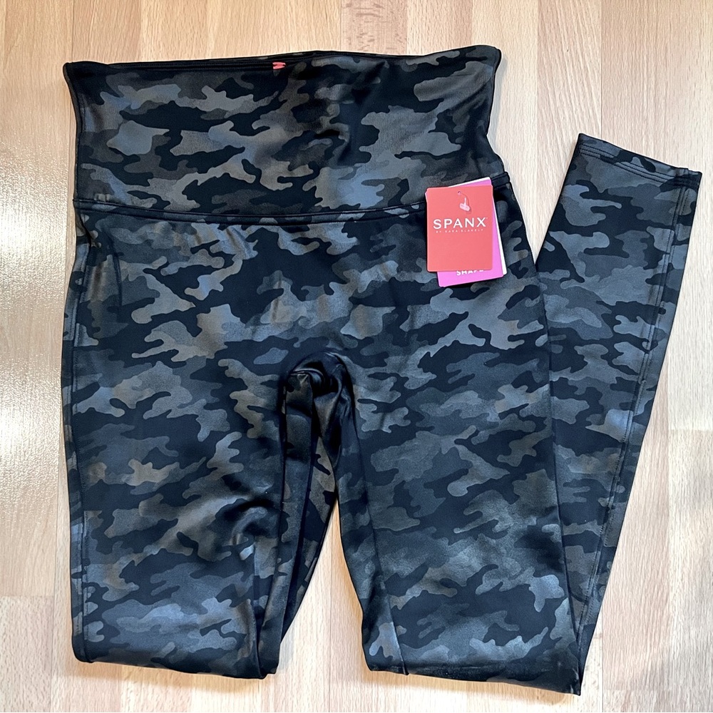 Spanx Faux Leather Black Camo Leggings